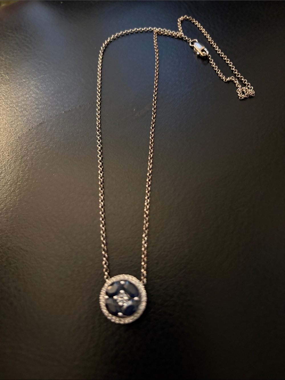 925 Silver Necklace with 925 Sterling Dark Blue Sapphire Pendant